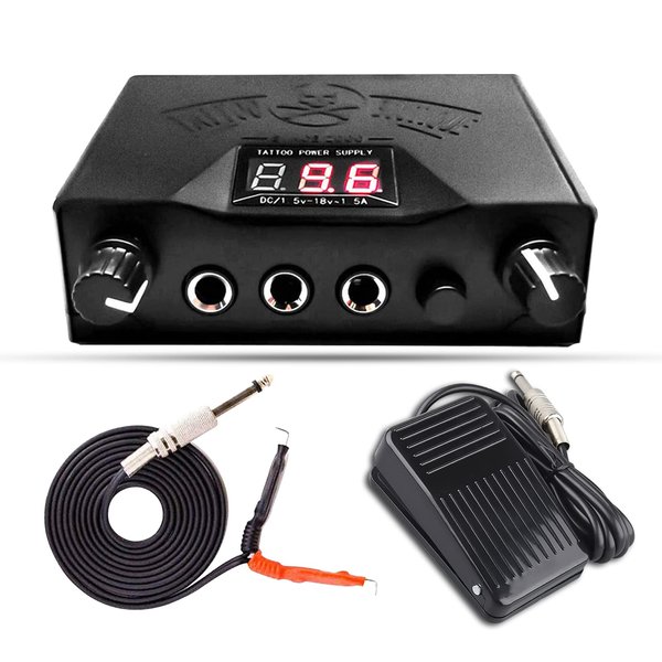 Narkysus Tattoo Power Supply Kit Dual Digital Tattoo Machine Power Supply with Tattoo Foot Pedal and Tattoo Clip Cord for Tattoo Supply