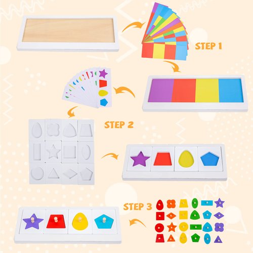 Adena Montessori Colorful Multiple Shape Puzzles Toys for 6-12 Months 1 Year Old Toddler Babies First Shapes Geometric Jumbo Knob Wooden Puzzle Color Sorter (24 Pieces)