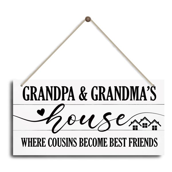 Rustic Decor, Hanging Wood Plaque with Rope, Decorative Wood Wall Plaque, Plaque with Saying for Grandparents' Home Decor, Cousin Sign, Grandpa & Grandma's House Where Cousins Become Best Friends