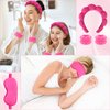 CAVETEE Spa Headband with Sleep Eye Mask Set, Spa Party Decorations Bubble Headband Thick Sponge Headband with Strong Water Absorption for Makeup Removal Skincare Shower (Hot Pink)