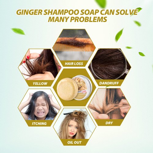 5 Pack Ginger Hair Regrowth Shampoo Bar, Anti Hair Loss Ginger Shampoo Soap, Natural Organic Ginger Shampoo Bar Promotes Hair Growth, Anti-dandruff and Anti-itching Ginger Bar Soap
