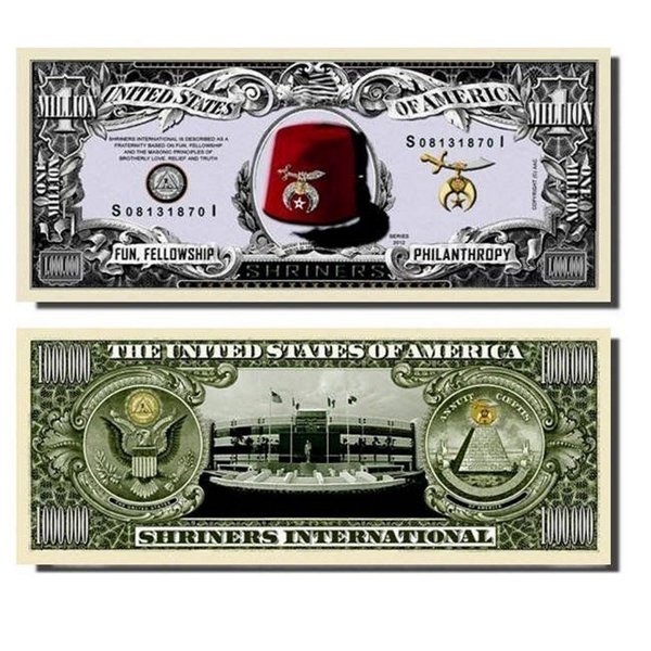 25 Shriners Million Dollar Bill with Bonus “Thanks a Million” Gift Card Set