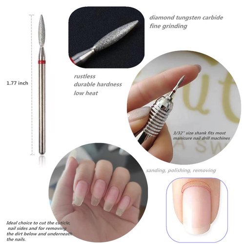 SQULIGT 6Pcs Nail Drill Bits Flame Shaped Head, 3/32'' Cuticle Clean Nail Bit for Electric Nail File Machine, Suitable for Acrylic Manicure Pedicure Cuticle Gel Polishing, Nail Salon Supply