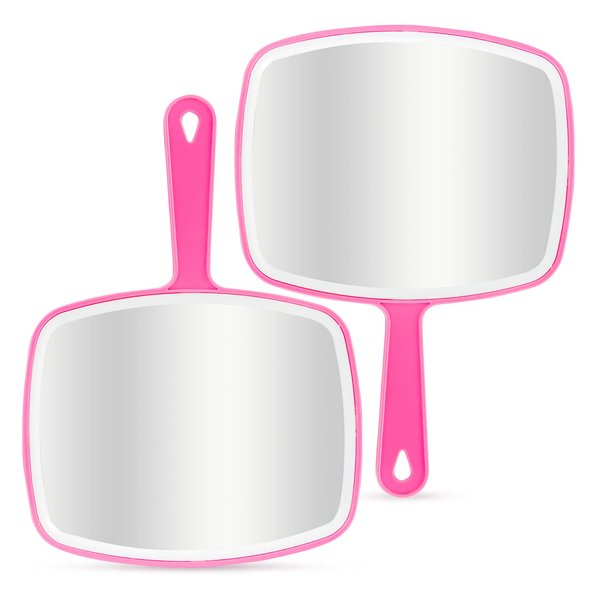 DVHOK Handheld Mirror, Portable Hand Mirror with Hanging Hole in Handle, Pink 7.4" W x 10.4" L