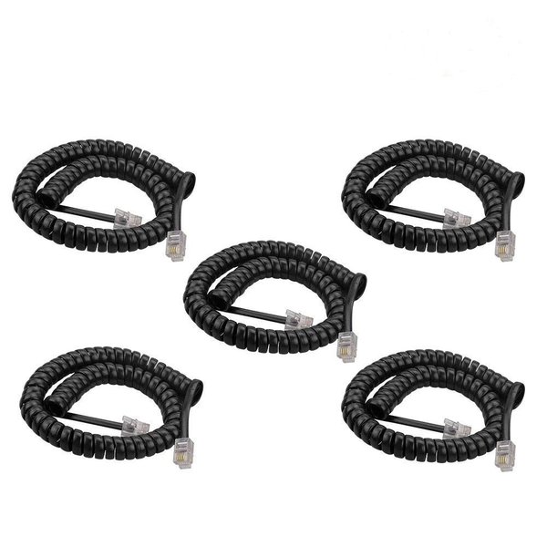 SINCODA 5 Pack 6Ft Uncoild /1.1 FT Modular Coiled Telephone Handset Cord for Telephone/Handset Black Curly Cord(Black)