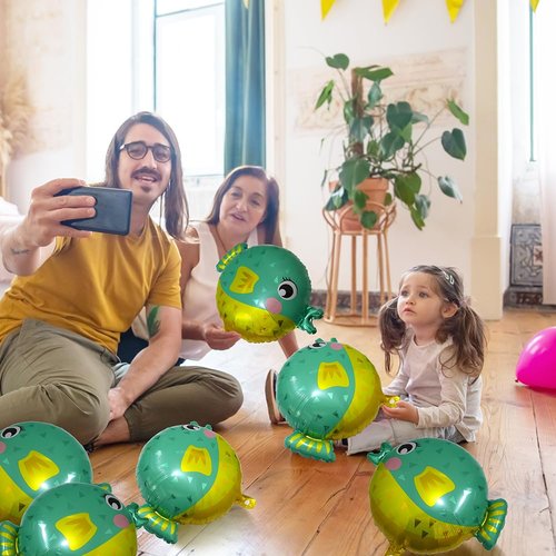 Cute Cartoon Pufferfish Balloons Under The Sea World Fish Party Decorations, 6 Pack Puffer Fish Foil Balloons Ocean Animal Globe fish Balloons Sea Animal Party Supplies For Kids Birthday Wedding