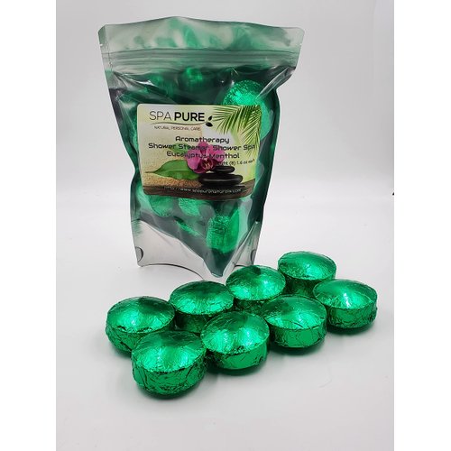 Spa Pure Menthol Aromatherapy Shower: Steamers Tablets Bombs With 100% Natural/Organic Essential Oils - Transform Your Shower - Transform Your Mood (Count of 8) Pack of 1