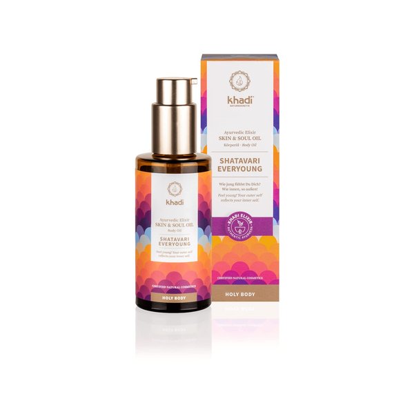KHADI SHATAVARI EVERYOUNG Ayurvedic Elixir Skin & Soul Body Oil, 100% Natural, Herbal & Vegan, Firming oil for your skin, refines, renews, and promotes elasticity, 3.38 oz