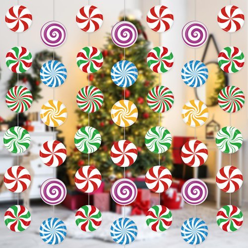 Faccito 8 Pcs Christmas Hanging Decorations Colorful Candy Paper Garland Peppermint Candy Christmas Tree Ornaments for Xmas Candy Party Winter Holiday Birthday Party Supplies(Mixed Candy)