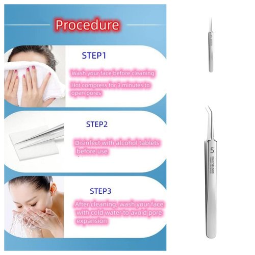Professional Facial Blackhead Remover Tweezers,Extractor Acne Removal Kit Pimple Popper Tool, Clip for Whiteheads, Acne Clip, Ingrown Hairs Tweezers, Blackheads Remover Extractor, Stainless Steel