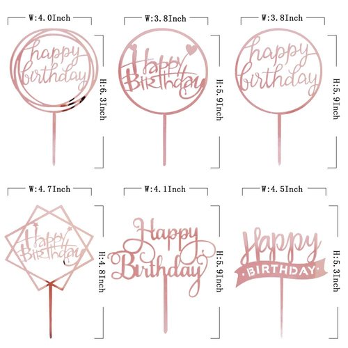 6PCS Rose Gold Happy Birthday Cake Topper Acrylic, Birthday Party Decorations,Birthday Cake Decor,Birthday Cake Decorations Supplies.