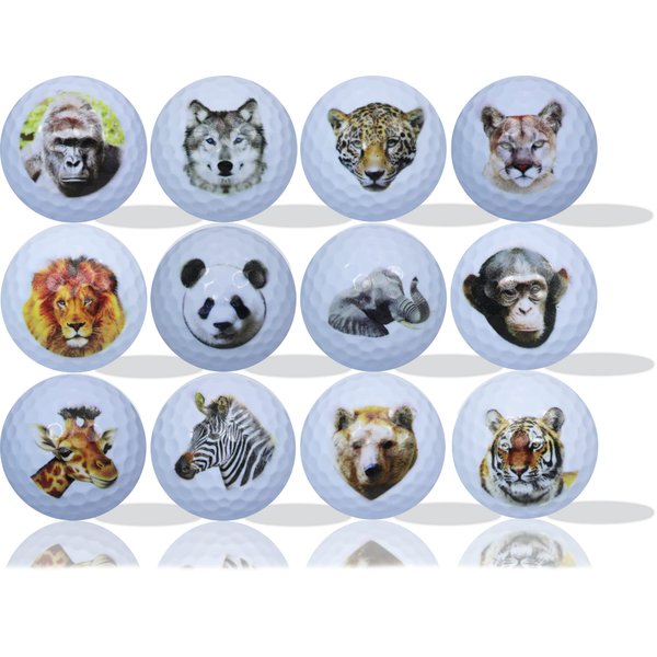 GBM GOLF BALL MANUFACTURERS Wild Animal 12 pk Great Gift IDEA from Moms, DADS and Kids - Perfect for The Person who has Everything.