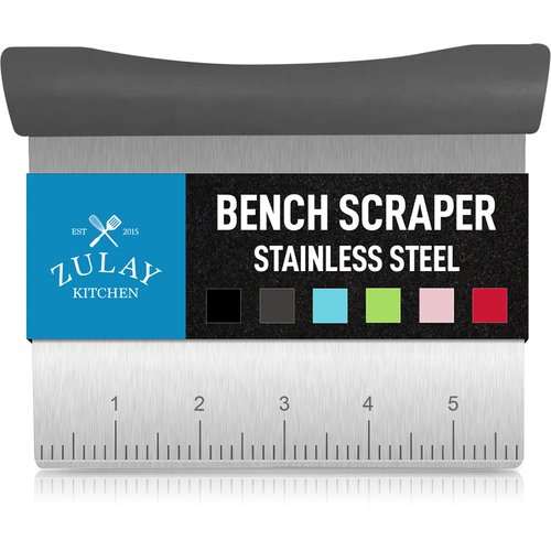 Zulay Premium Multi-purpose Stainless Steel Bench Scraper & Chopper, Easy to Read Etched Markings for Perfect Cuts, Quick & Easy Multi-use Dough Scraper, Dough Cutter & Pastry Scraper (Gray)