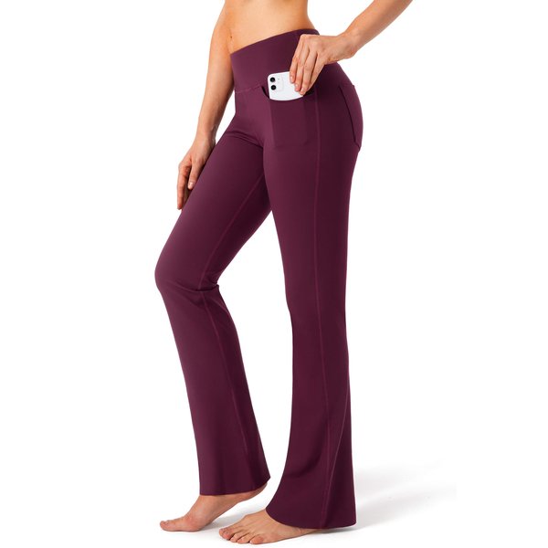 G Gradual Women's Pants with 4 Pockets High Waist Work Pants Bootcut Yoga Pants for Women (Maroon, Medium)
