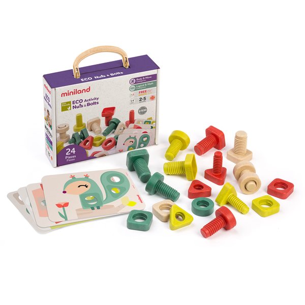 Miniland ECO Nuts & Bolts with Activities - STEM, Geometric, Shapes, Visual Motor Coordination, Highly Resistant