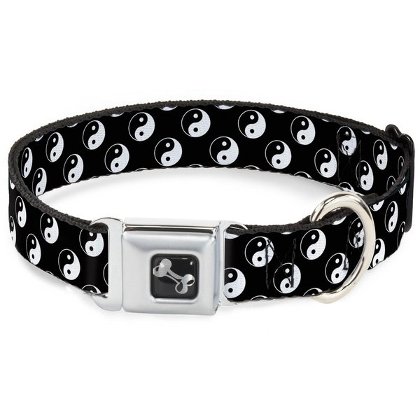 Dog Collar Seatbelt Buckle Yin Yang Monogram Black White 9 to 15 Inches 1.0 Inch Wide