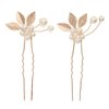 7 Pieces Gold U Shape Wedding Hair Pins for Bridesmaid Beads Leaf Wedding Hairpins Bridal Hair Clips for Bride Women and Flower Girls Hair Accessories
