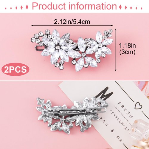 PAGOW 2Pcs Crystal Flower Bridal Hair Clips, Silver Bride Wedding Hair Accessories Hair Pins, Rhinestone Flower Wedding Headpiece for Brides Women Girls