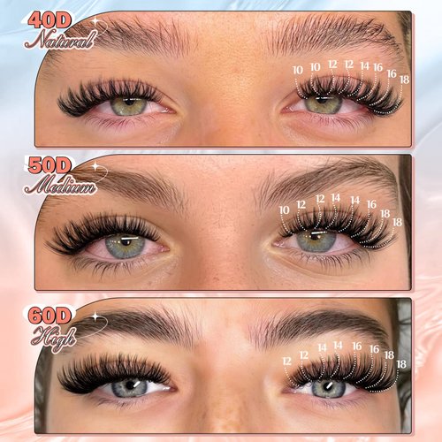 Yawamica Lash Clusters Wispy Eyelash Extension 10-18mm Individual Lashes D Curl Eyelash Clusters 40D+50D+60D Volume Cluster Eyelash Extensions Pestañas Pelo a Pelo DIY Lash Extension at Home