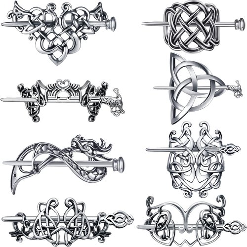 8 Pieces Viking Hair Clips Celtic Knot Hairpin Stick Retro Silver Vintage Metal Barrette Viking Jewelry Minimalist Hair Accessories for Women and Girls