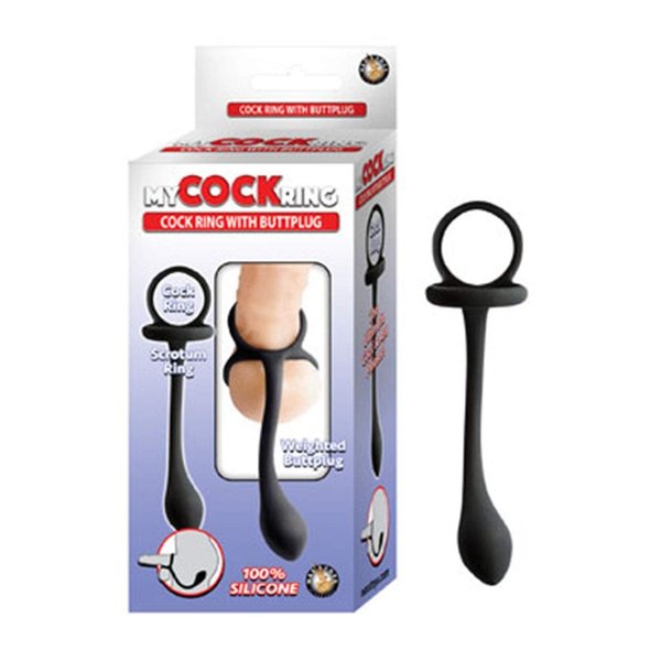 Nasstoys MyCockRing Cock Ring with Weighted ButtPlug and Scrotum Ring, Black