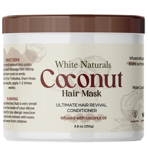 Organic Coconut Hair Mask for Hair Growth and Volume, Moisturizing and Deep Conditioning Mask For Dry Damaged Hair, Hair Tchicking Treatment Cream Mask, Fights Breakages and Split Ends