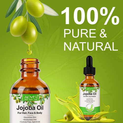 Jojoba Oil for Hair Growth, 100% Pure & Natural - Cold Pressed Unrefined Jojoba Essential Oil for Skin & Nails, Nourish the Scalp, Dry Skin Relief, Makeup Remover, Improve Blood Circulation-2.02fl.oz