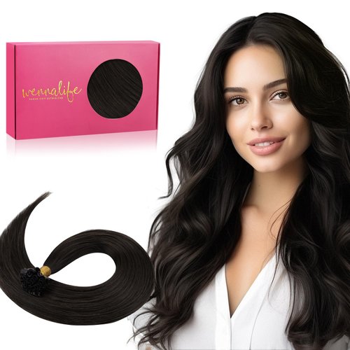 WENNALIFE U Tip Hair Extensions Human Hair, 50g 50s 14 Inch Dark Brown Remy Hair Extensions K Tip Hair Extension Real Human Hair Invisible Straight Keratin Hair Extensions