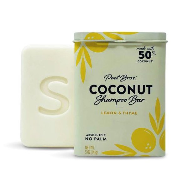 Peet Bros. Coconut Shampoo Bar - Lemon & Thyme Moisturizing Shampoo Bar Made With Coconut - Vegan, Palm Oil-Free Shampoo Bar - No Artificial Fragrances - Planet Friendly - Made in USA - 5 oz