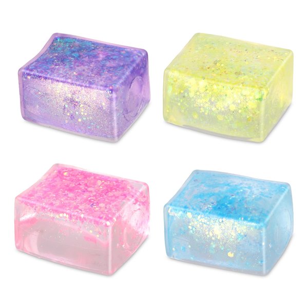 4pcs Glitter Ice Cube Stress Balls, Colorful Ice Cube Fidget Toy Funny Squeeze Ball Square Nice Stress Cube Autism ADHD Sensory Toys for Adults Kids Gifts