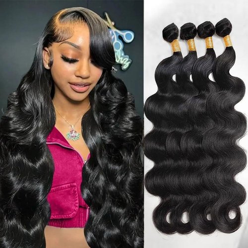 ZGGTL Body Wave Bundles Human Hair 18 20 22 24Inch 4 Bundles 12A Natural Black Bundles Human Hair 100% Brazilian Hair Bundles Quick Double Weft Weave Bundles Human Hair Extensions