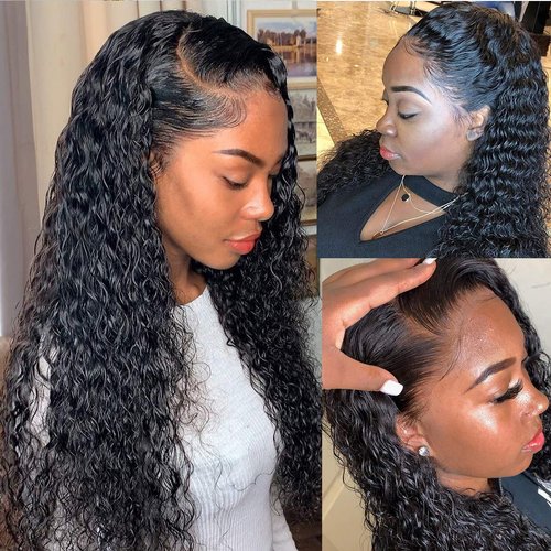 9A Water Wave Human Hair Lace Front Wigs PrePlucked with Baby Hair Unprocessed Brazilian Remy Deep Curly Wave Lace Frontal Human Hair Wig Full End Lace Wigs Natural Color Wet Human Hair Wigs for Women