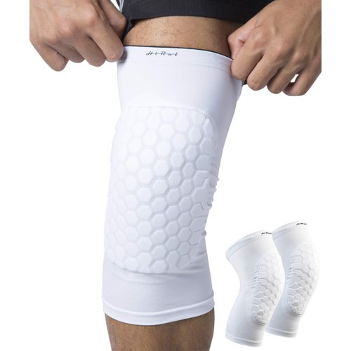 HiRui Knee Pads for Kids Youth Adult, Basketball Baseball Knee Brace Knee Support, Collision Avoidance Kneepad Compression Knee Sleeve for Volleyball Football Cycling Running-1Pair (White, L)