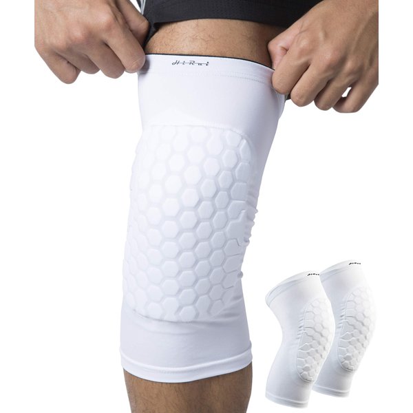 HiRui Knee Pads for Kids Youth Adult, Basketball Baseball Knee Brace Knee Support, Collision Avoidance Kneepad Compression Knee Sleeve for Volleyball Football Cycling Running-1Pair (White, L)
