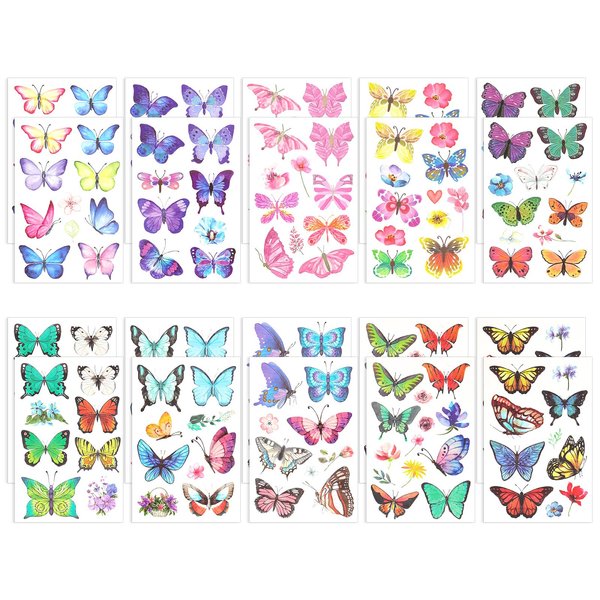 20 Sheets/198pcs Butterfly Temporary Tattoos, Butterfly Face Stickers Waterproof Body Art Fairy Butterfly Tattoos for Women Girls Eyes Face Makeup Decoration Party Favors