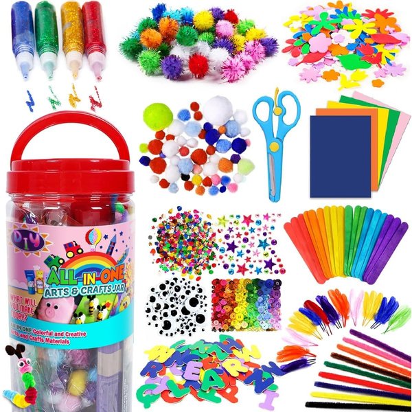 FUNZBO Arts and Crafts Supplies for Kids - Craft Kit with Glitter Glue Stick, Pipe Cleaners Craft & Craft Tools, DIY School Supplies Kit, Girls Toys, Gifts for Girls and Boys Age 4+