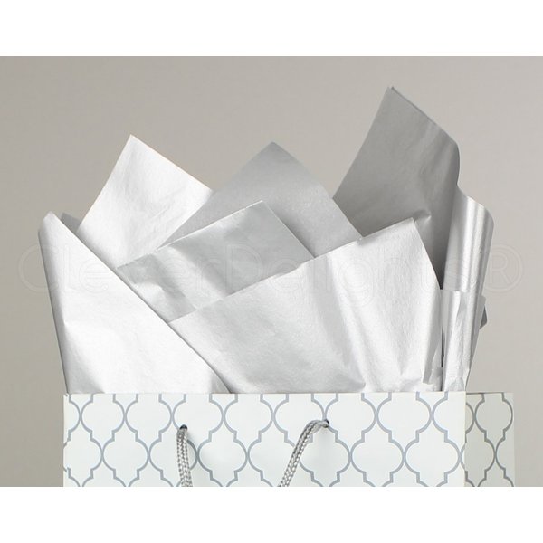 CleverDelights Metallic Silver Premium Tissue Paper - 100 Sheets - 20" x 30" - Gift Paper
