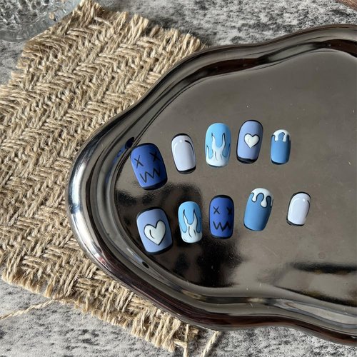 PRESSIFY Pop Art Press-On Nails, Pastel Hues and Anime-Inspired Nails, Otaku nails with Iconic Gold Accents, Ballerina Shape Nails, Re-usable and Eco-friendly/Come with Glue Tabs / 10 pcs.(Medium)