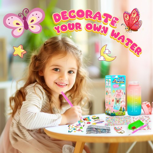 MDCGFOD Decorate Your Own Water Bottle Kits for Girls DIY Water Bottle for Girls Fun Arts and Crafts Gifts Toys Kits for 4-6-8-10 Year Old Girls Kids Birthday Christmas Gifts (Butterfly)