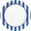 Unique Royal Blue Stripes Round Dinner Paper Plates-9" 8 Pcs