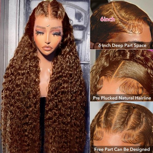 Alionly 13x6 Chocolate Brown Lace Front Wig Human Hair,24 Inch Water Wave Wet and Wavy HD Lace Front Wigs Human Hair For Black Women,Glueless Wigs Human Hair Pre Plucked With Baby Hair