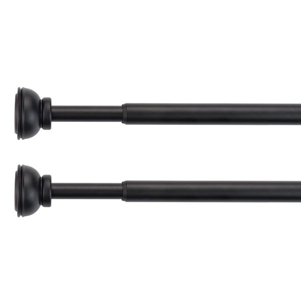 KXLIFE 1/2-inch Decorative Spring Tension Curtain Rod 2 Pack, Café Rod, Black, 22-36 Inch