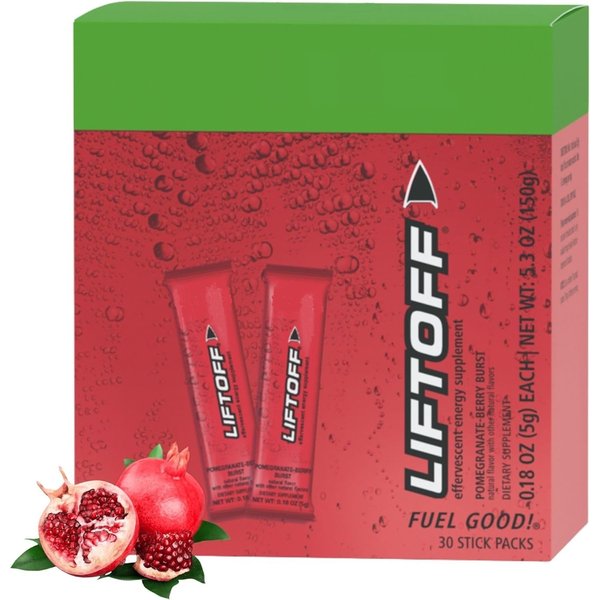 Herbal Liftoff Pomegranate-Berry Burst Stick Packs Energy Drink for Natural Boost of Energy (30 Stick Packs)