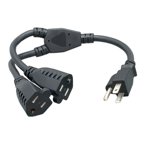 Cablelera Power Cord Extension and Splitter, NEMA 5-15P to NEMA 5-15R x 2, 16 AWG, 13A, 125V (ZWACPQAG-14) Black