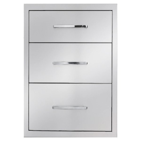 TIANAI Outdoor Kitchen Drawer 14" W x 21" H x 21" D Stainless Steel BBQ Drawer with Exquisite Handle Three-Opening Drawer for Embedded Installation