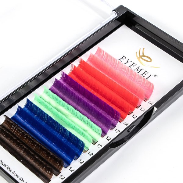 Colored Lash Extensions Easy Fan Volume Lashes 0.07 D 12mm Curl Pink White Red Purple Green Blue Dark Brown Mixed Individual Lash Extensions Self Fanning Volume Lash (0.07-D, 12mm)