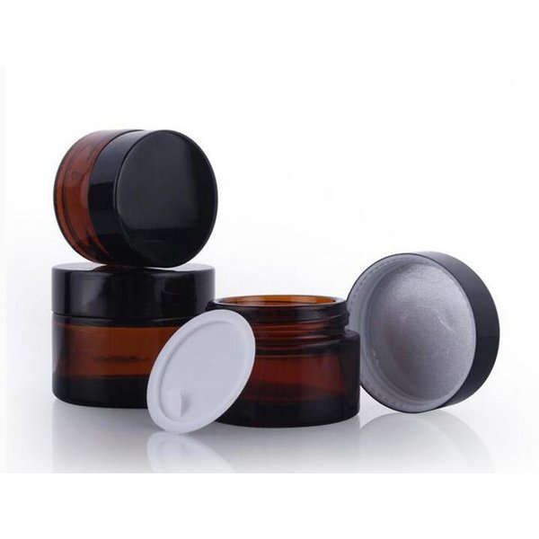 2PCS 50ML/50G Brown Glass Refillable Make Up Jars with Liners and Screw Black Cap Empty Face Cream Lip Balm Storage Container Pot Bottle Jar for Beauty Essential Oils Cosmetic Cream Lotion (50ml)