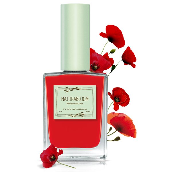NATURABLOOM Breathable Nail Polish (Poppy Red) - Premium Red Nail Varnish & Long Lasting Nail Polish for the Mindful - Halal-Friendly Red Nail Varnish - Vegan & Toxin-Free Red Non Gel Nail Polish