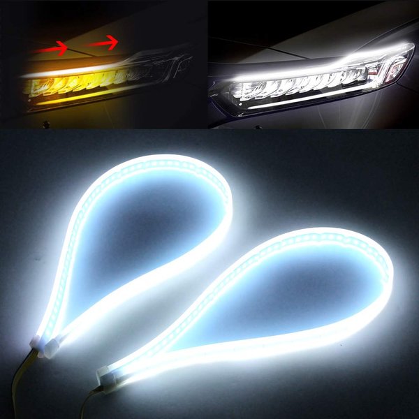 OPP ULITE Switchback Led Strip Light, Amber Turn Signal White DRL, 24 Inch Flexible Headlight Stirp Tube Lights (White Amber WYDT-60)