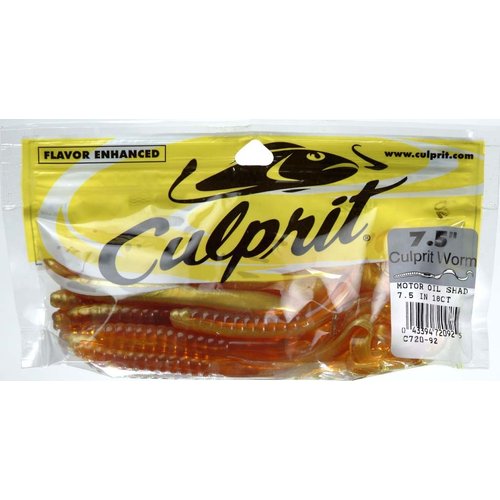 Culprit C720-92 7.5-in. Worm, 18Ct Bag Motor Oil Shad